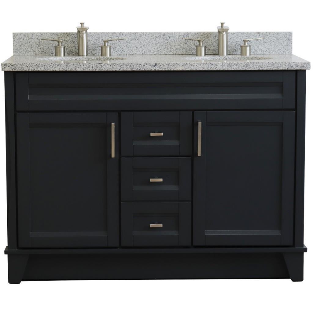 Bellaterra Terni 49" Double Vanity, Dark Gray, Gray Granite Top/Oval Sink