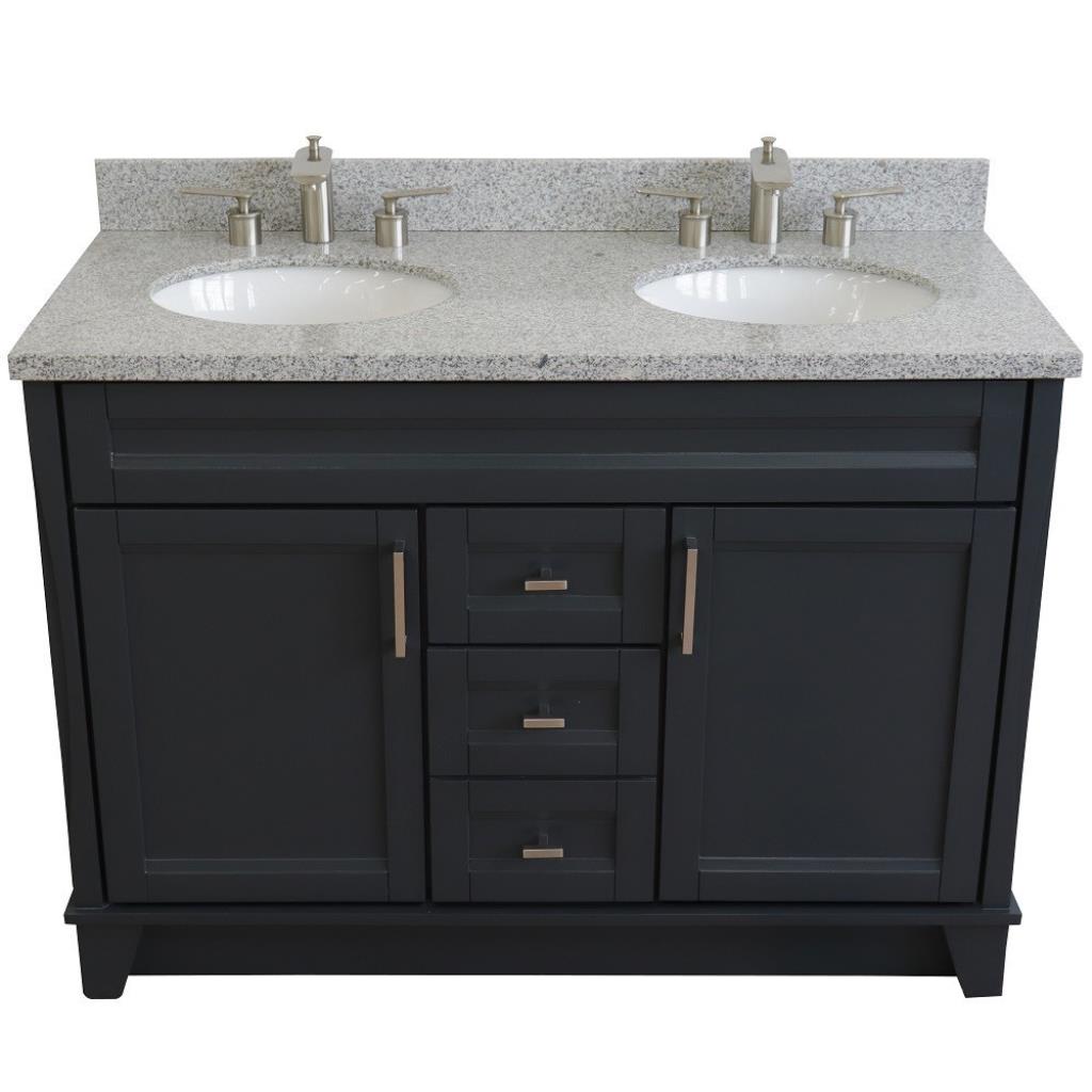 Bellaterra Terni 49" Double Vanity, Dark Gray, Gray Granite Top/Oval Sink