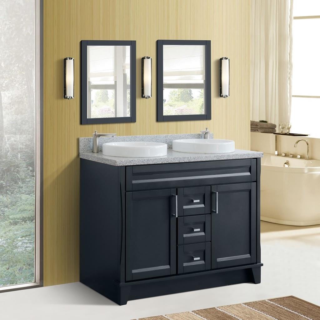 Bellaterra Terni 49" Double Vanity, Dark Gray, Gray Granite Top/Round Sink