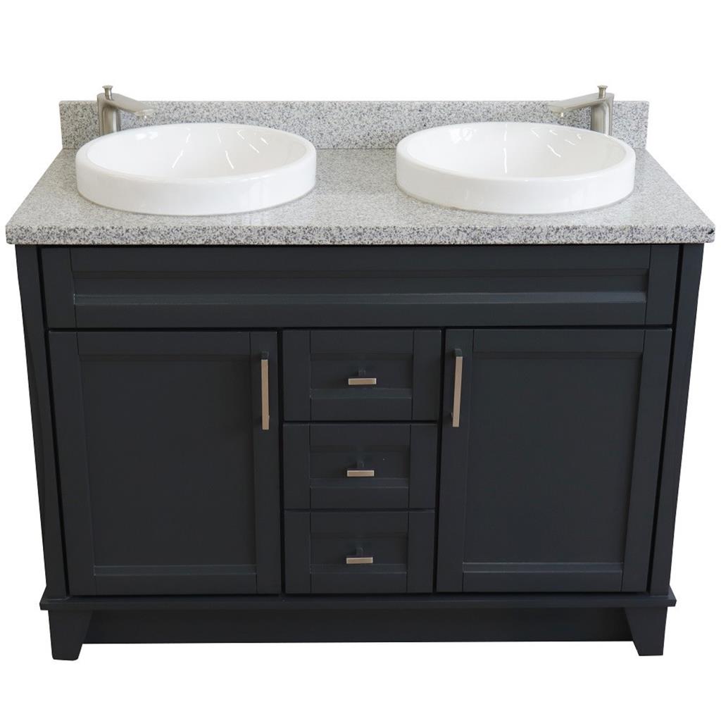 Bellaterra Terni 49" Double Vanity, Dark Gray, Gray Granite Top/Round Sink