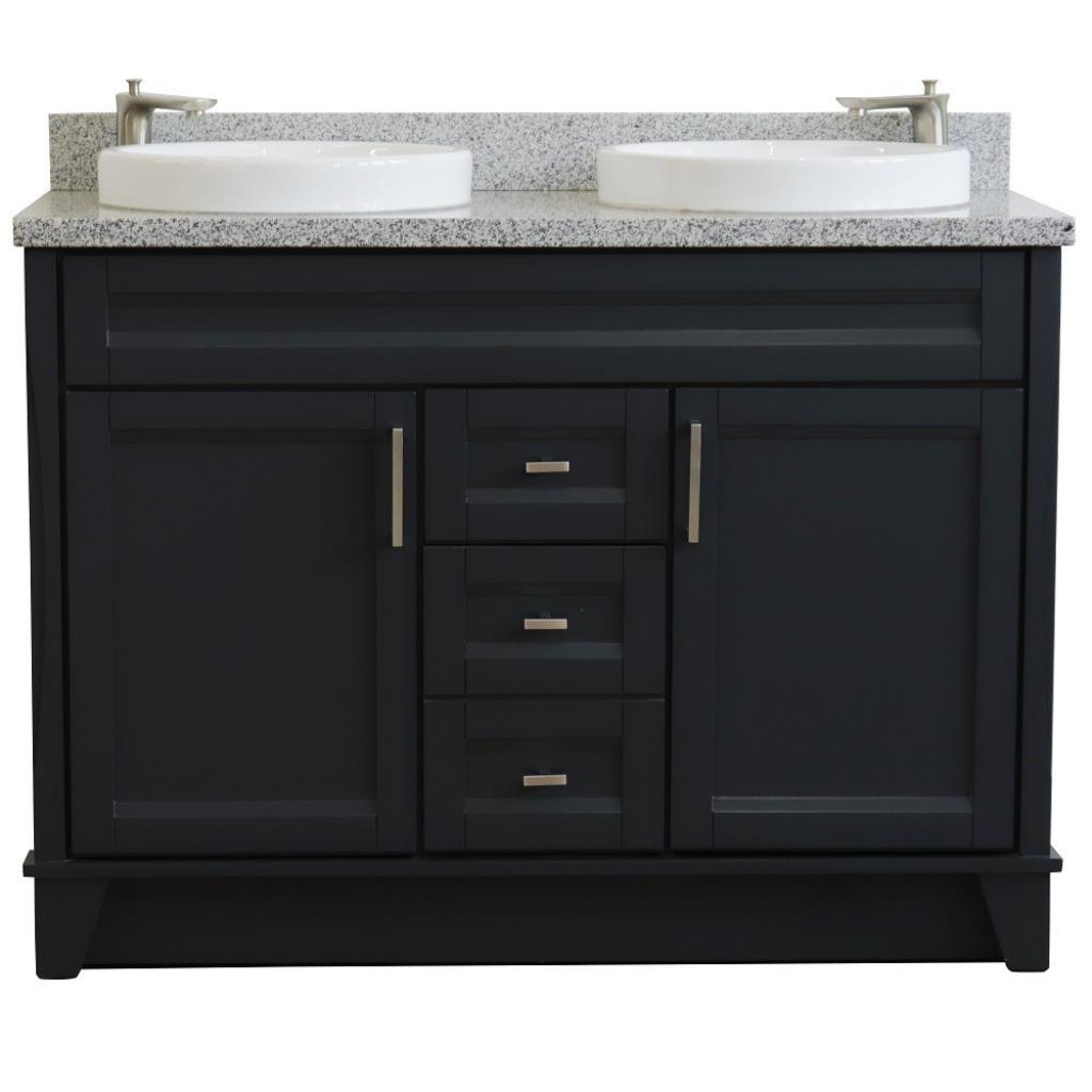 Bellaterra Terni 49" Double Vanity, Dark Gray, Gray Granite Top/Round Sink