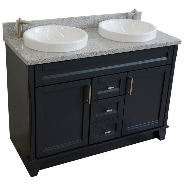 Bellaterra Terni 49" Double Vanity, Dark Gray, Gray Granite Top/Round Sink