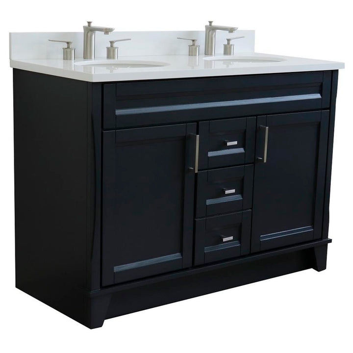 Bellaterra Terni 49" Double Vanity, Dark Gray, White Quartz Top/Oval Sink