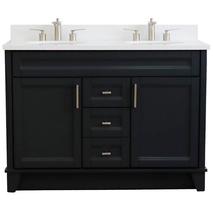 Bellaterra Terni 49" Double Vanity, Dark Gray, White Quartz Top/Oval Sink