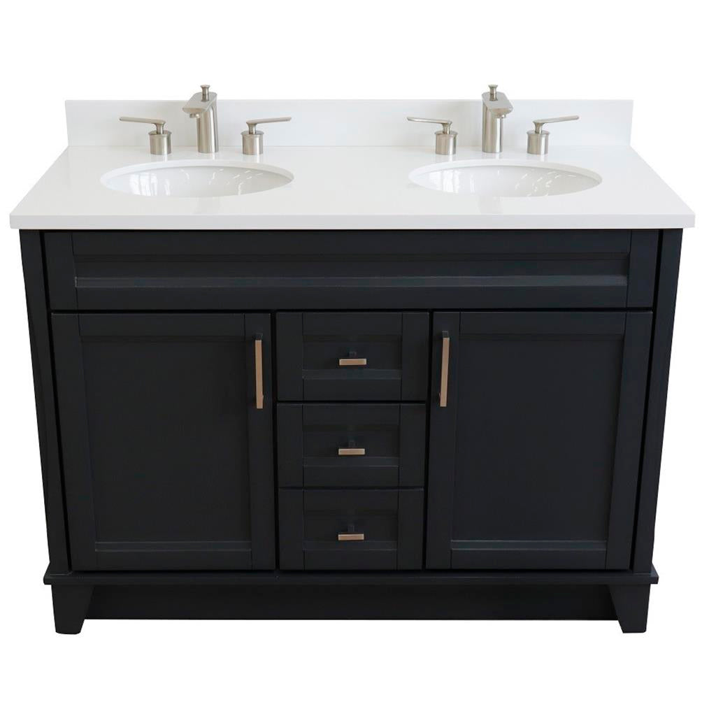 Bellaterra Terni 49" Double Vanity, Dark Gray, White Quartz Top/Oval Sink