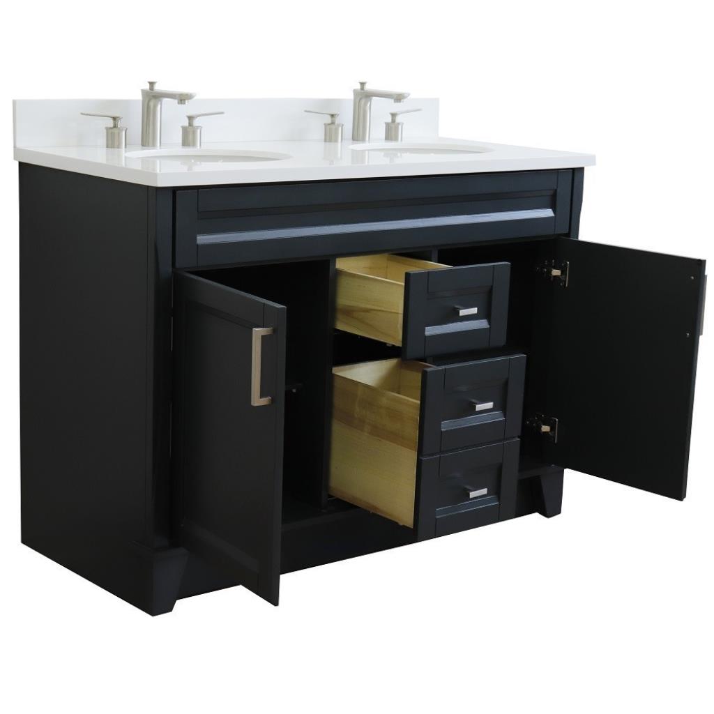 Bellaterra Terni 49" Double Vanity, Dark Gray, White Quartz Top/Oval Sink