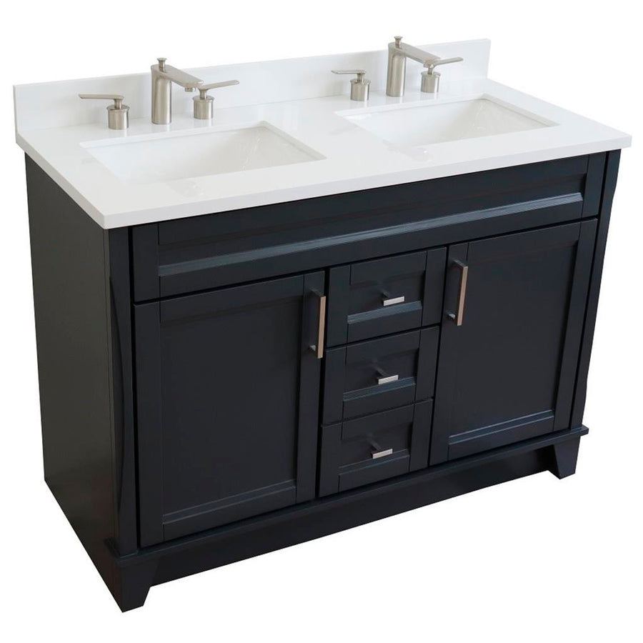 Bellaterra Terni 49" Double Vanity, Dark Gray, White Quartz Top/Rectangle Sink