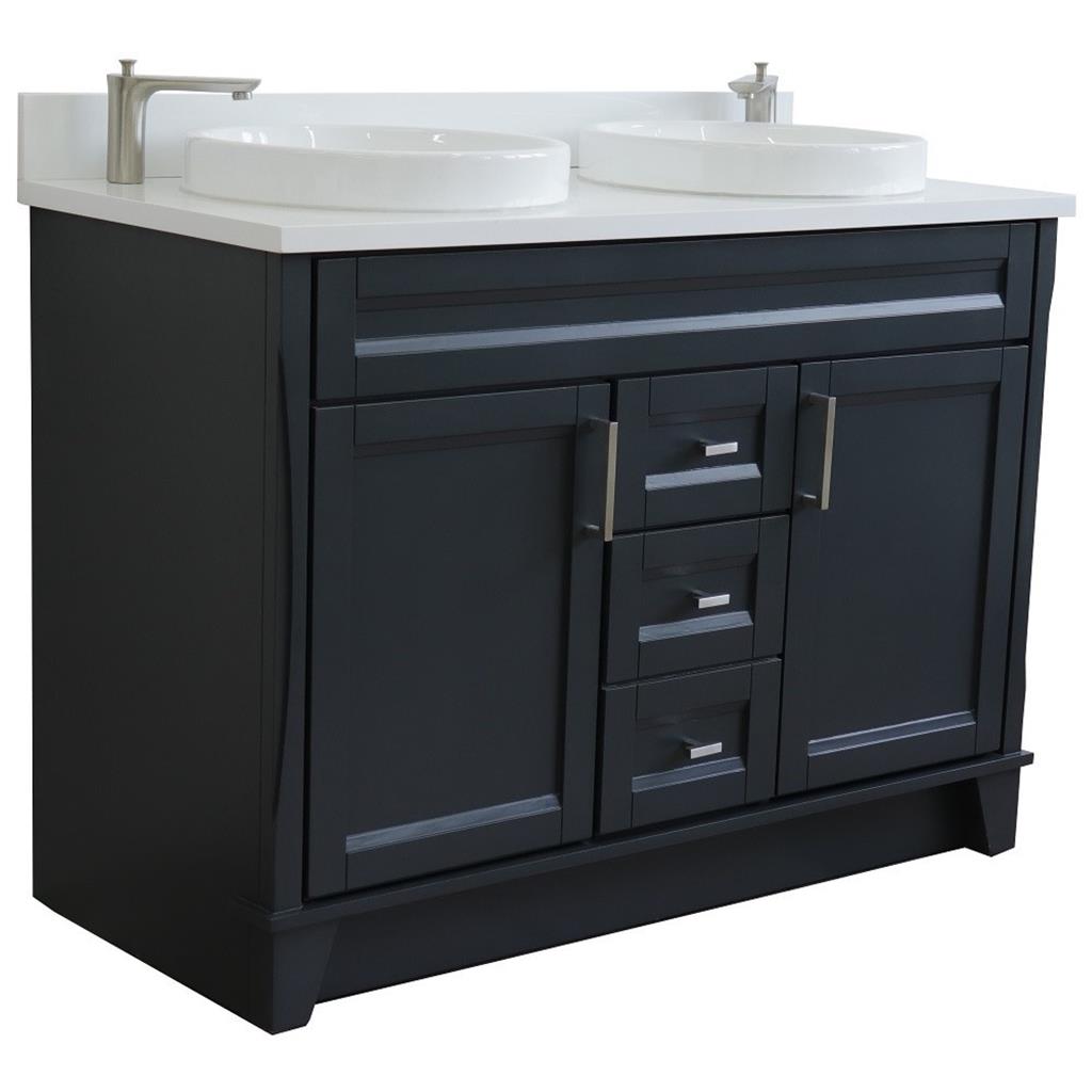 Bellaterra Terni 49" Double Vanity, Dark Gray, White Quartz Top/Round Sink