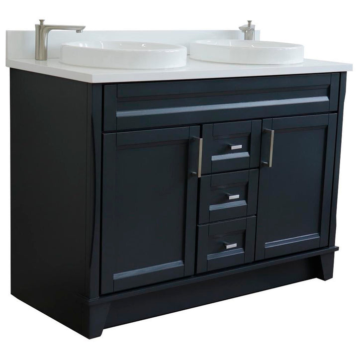 Bellaterra Terni 49" Double Vanity, Dark Gray, White Quartz Top/Round Sink