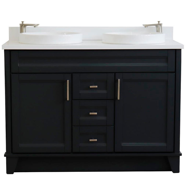 Bellaterra Terni 49" Double Vanity, Dark Gray, White Quartz Top/Round Sink