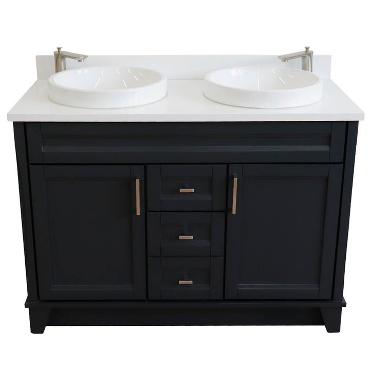 Bellaterra Terni 49" Double Vanity, Dark Gray, White Quartz Top/Round Sink