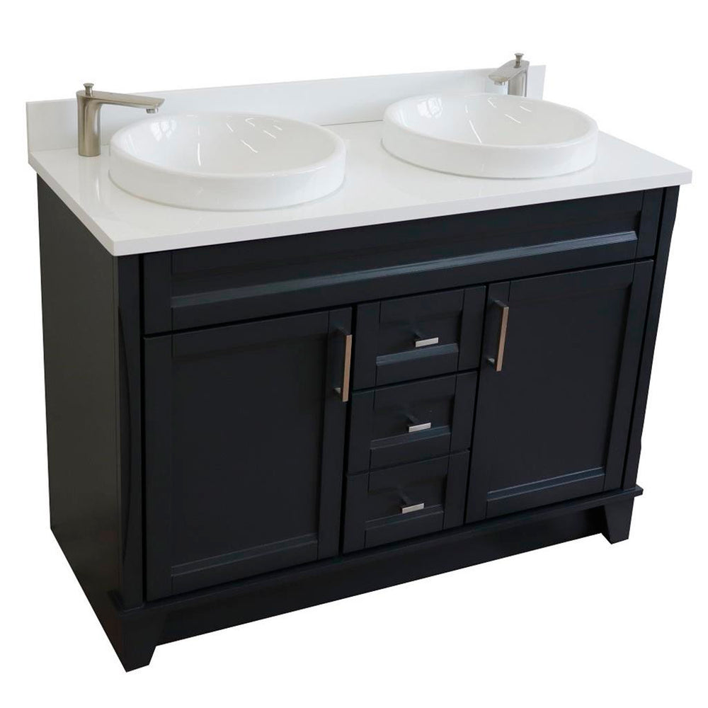 Bellaterra Terni 49" Double Vanity, Dark Gray, White Quartz Top/Round Sink