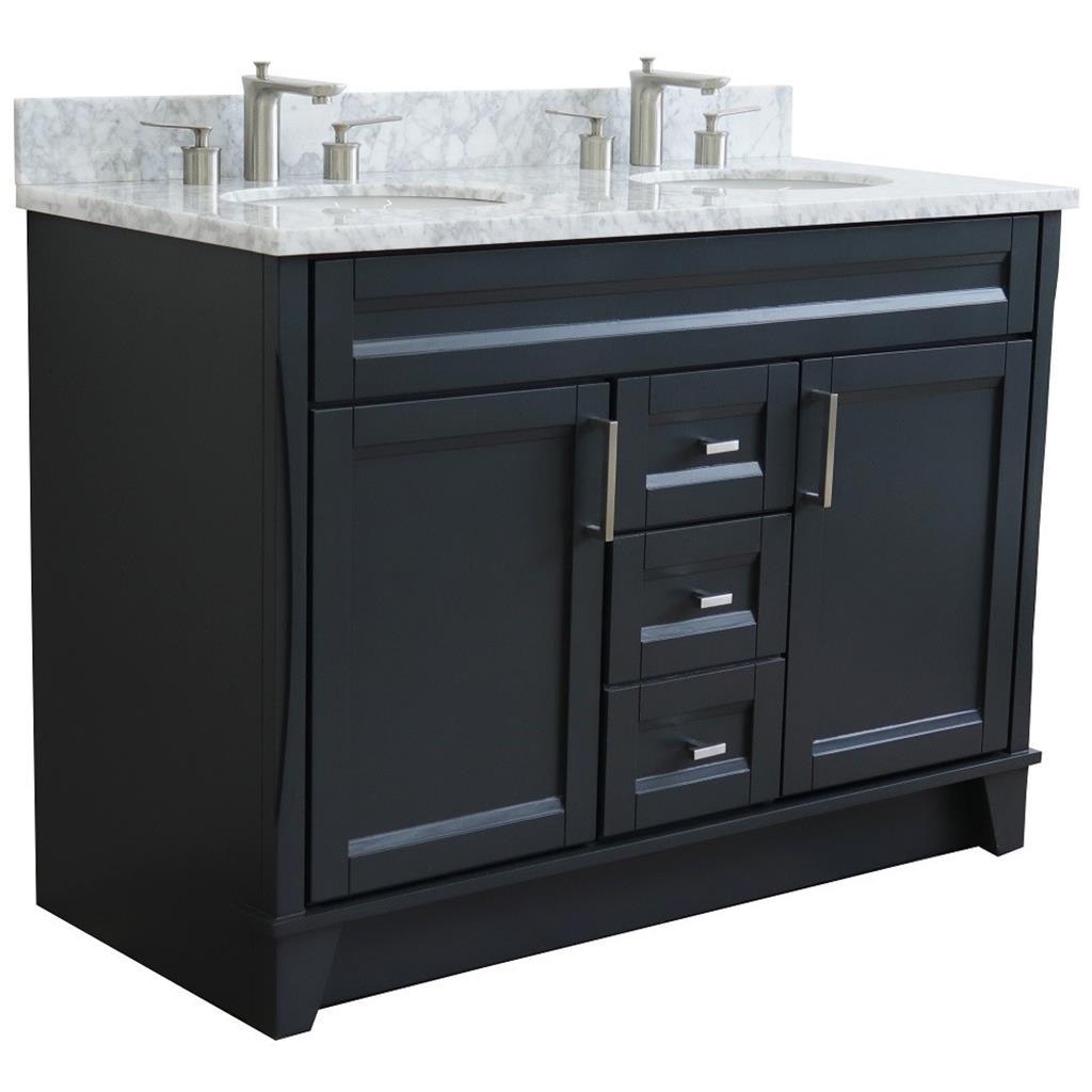 Bellaterra Terni 49" Double Vanity, Dark Gray, White Carrara Marble Top/Oval Sink