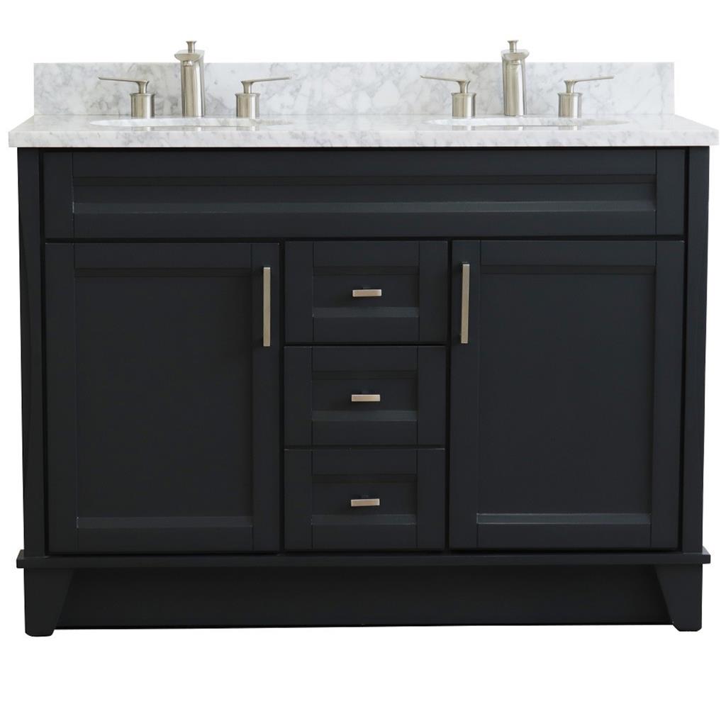 Bellaterra Terni 49" Double Vanity, Dark Gray, White Carrara Marble Top/Oval Sink