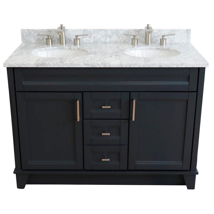 Bellaterra Terni 49" Double Vanity, Dark Gray, White Carrara Marble Top/Oval Sink