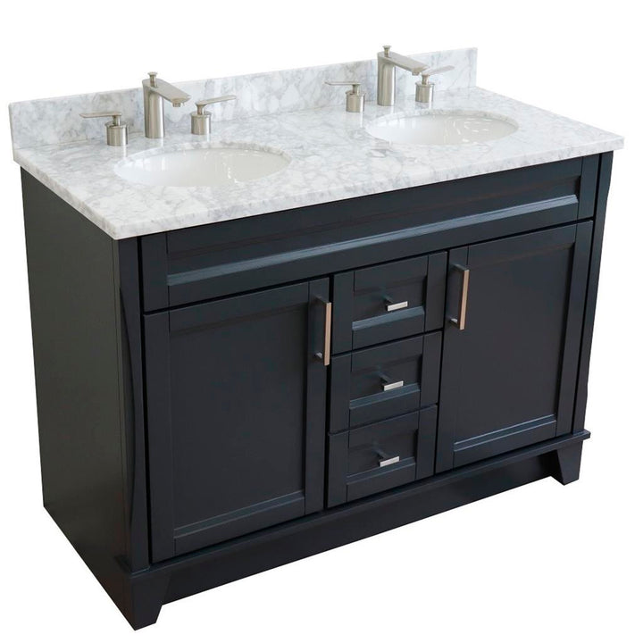 Bellaterra Terni 49" Double Vanity, Dark Gray, White Carrara Marble Top/Oval Sink