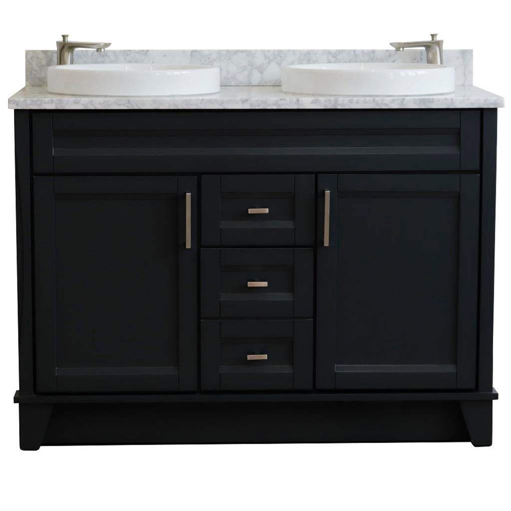 Bellaterra Terni 49" Double Vanity, Dark Gray, White Carrara Marble Top/Round Sink