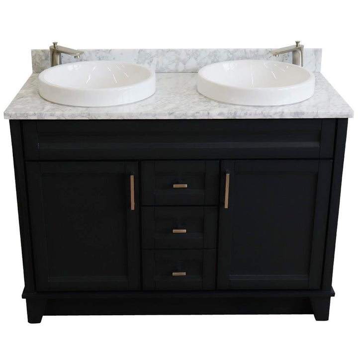 Bellaterra Terni 49" Double Vanity, Dark Gray, White Carrara Marble Top/Round Sink