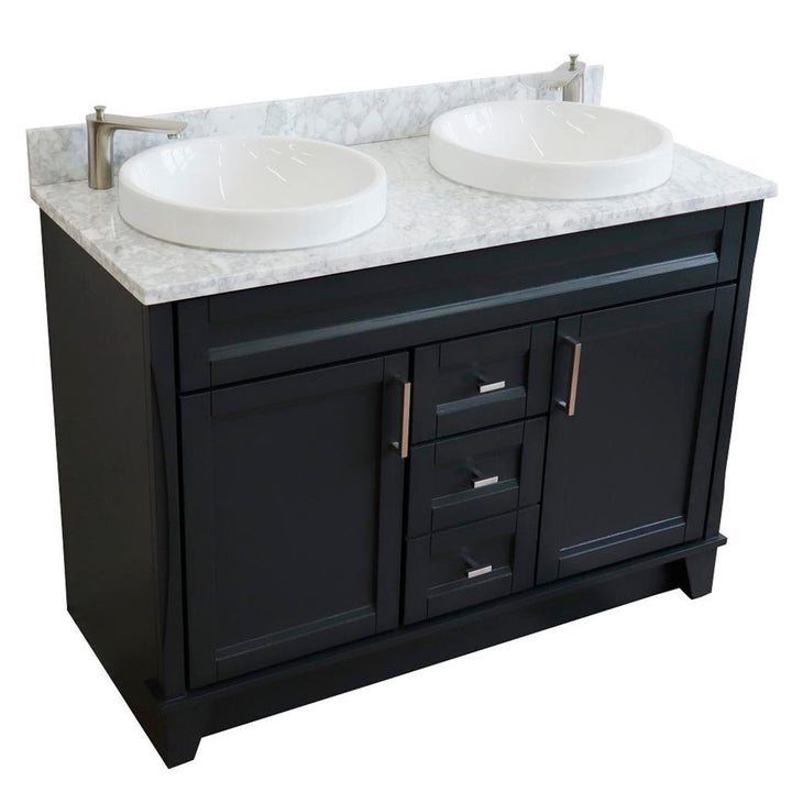 Bellaterra Terni 49" Double Vanity, Dark Gray, White Carrara Marble Top/Round Sink