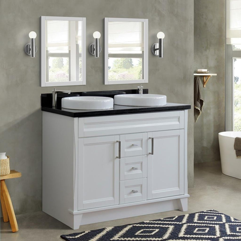 Bellaterra Home Terni 48" White Double Vanity, Round Sink Black Galaxy Granite#top-options_black-galaxy-granite