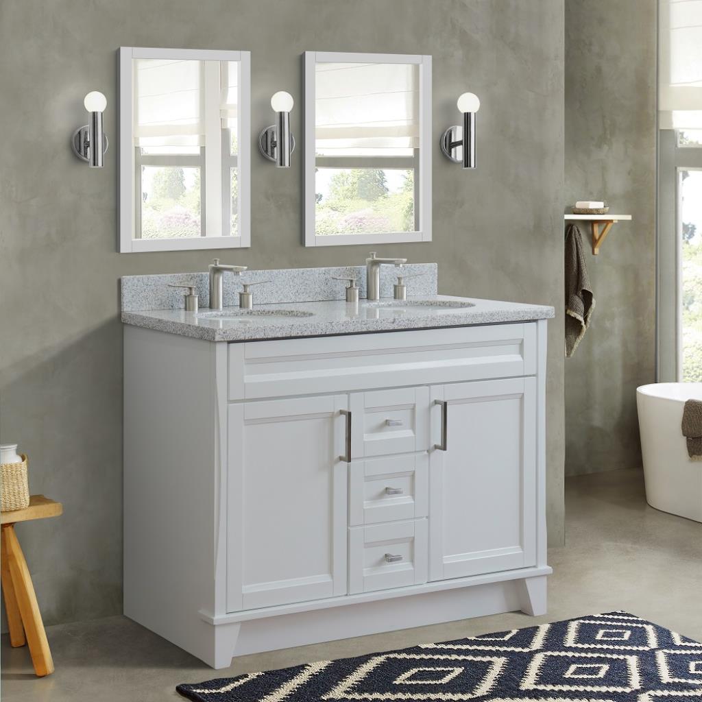 Bellaterra Terni 49" Double Vanity, White, Gray Granite Top/Oval Sink