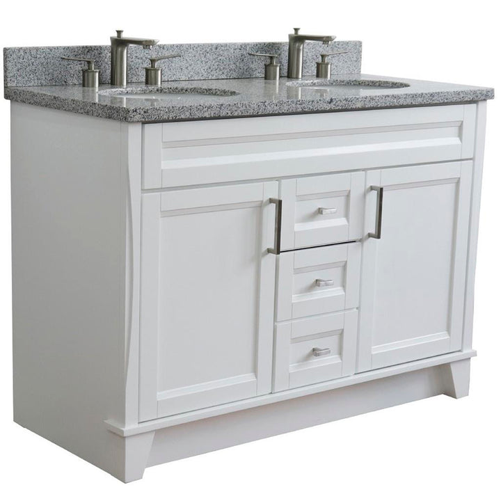 Bellaterra Terni 49" Double Vanity, White, Gray Granite Top/Oval Sink