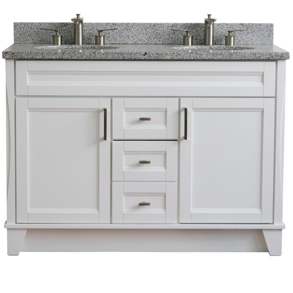 Bellaterra Terni 49" Double Vanity, White, Gray Granite Top/Oval Sink