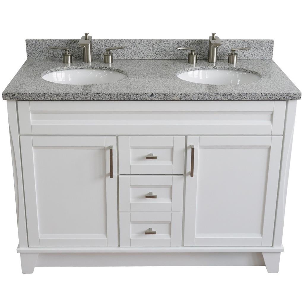 Bellaterra Terni 49" Double Vanity, White, Gray Granite Top/Oval Sink