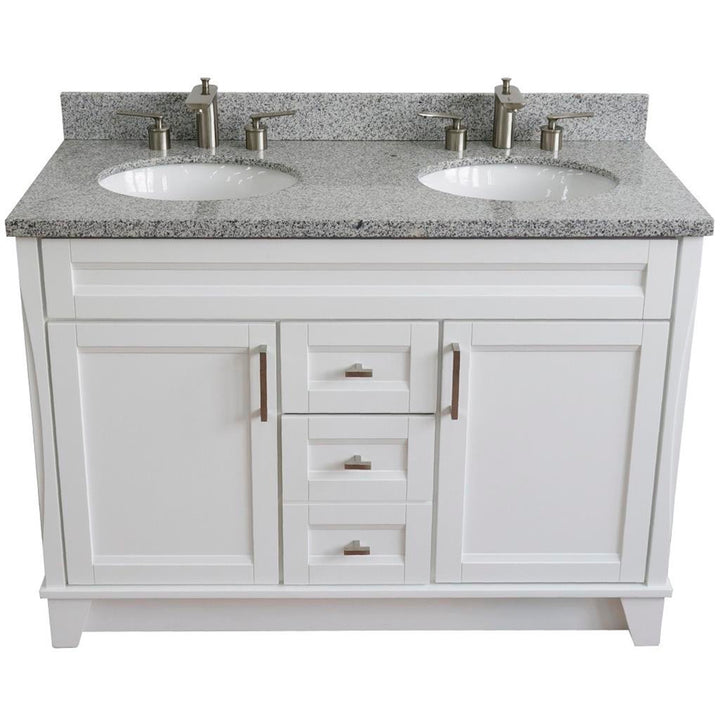 Bellaterra Terni 49" Double Vanity, White, Gray Granite Top/Oval Sink