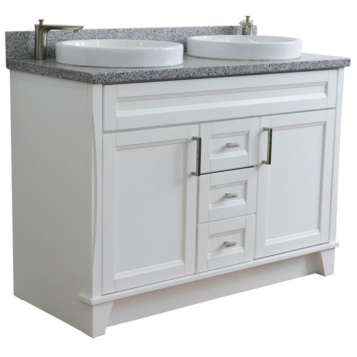 Bellaterra Terni 49" Double Vanity, White, Gray Granite Top/Round Sink