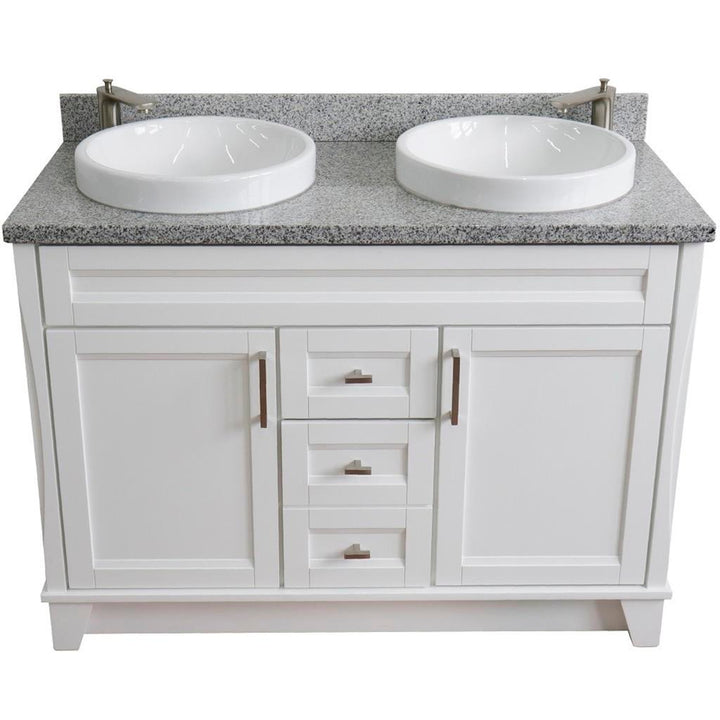 Bellaterra Terni 49" Double Vanity, White, Gray Granite Top/Round Sink