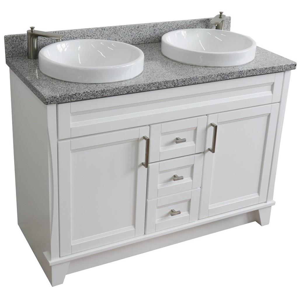 Bellaterra Terni 49" Double Vanity, White, Gray Granite Top/Round Sink