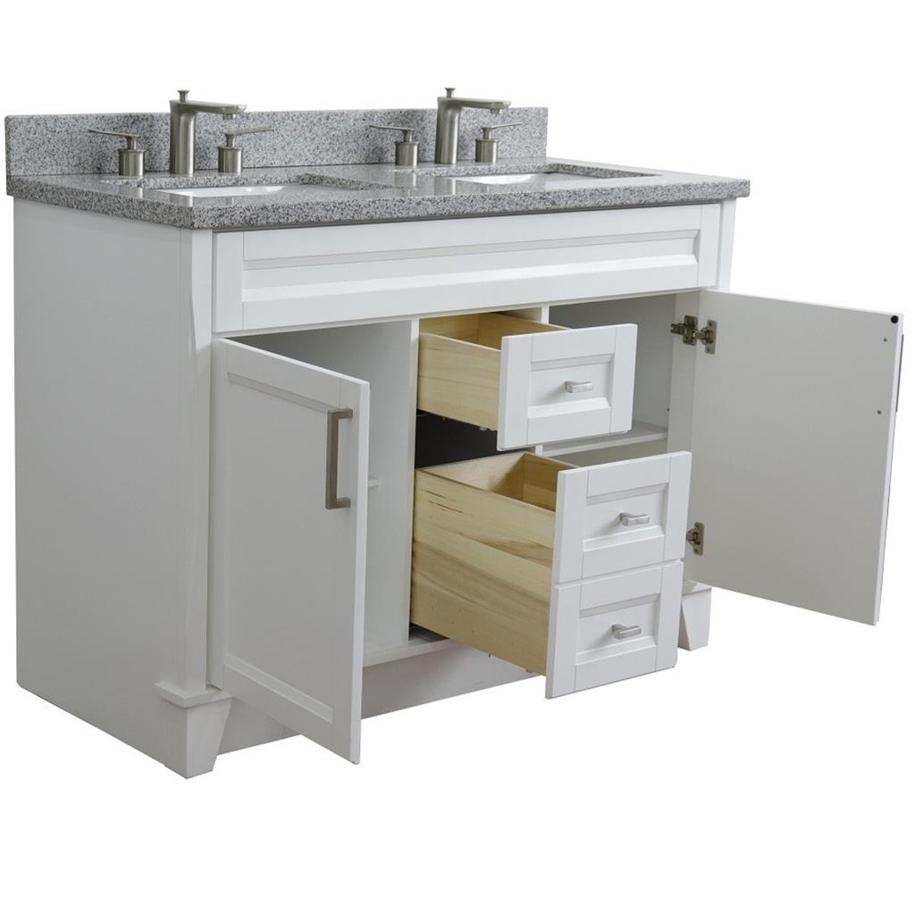 Bellaterra Terni 49" Double Vanity, White, Gray Granite Top/Rectangle Sink