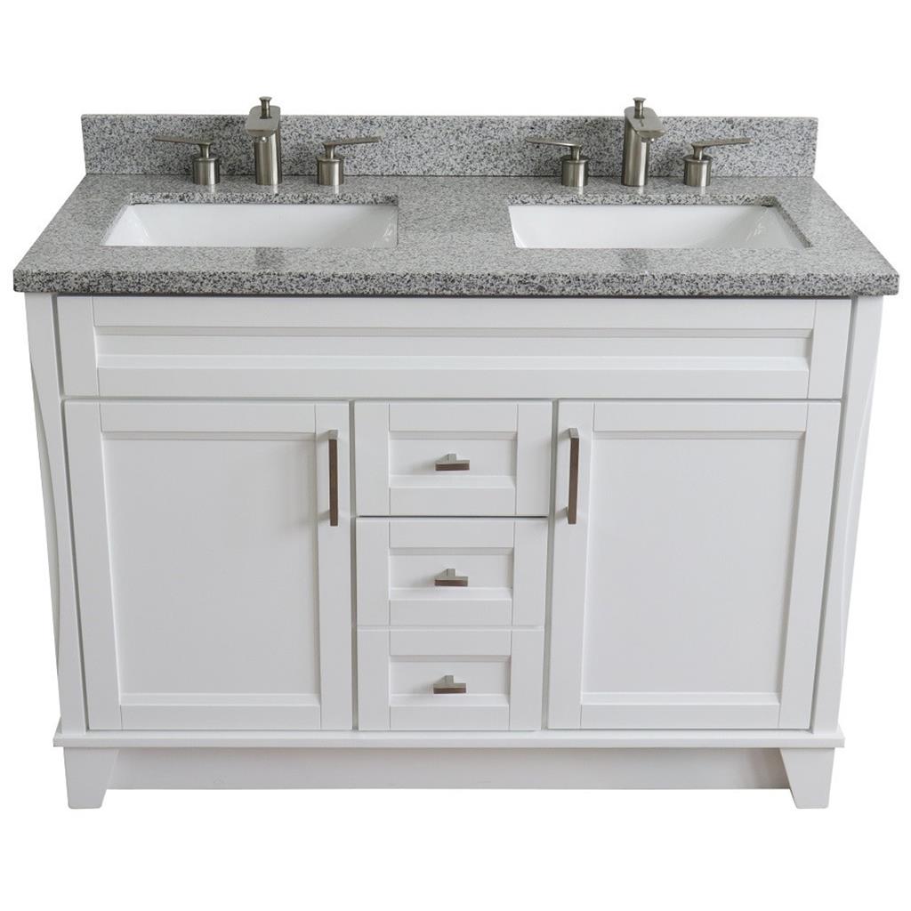 Bellaterra Terni 49" Double Vanity, White, Gray Granite Top/Rectangle Sink