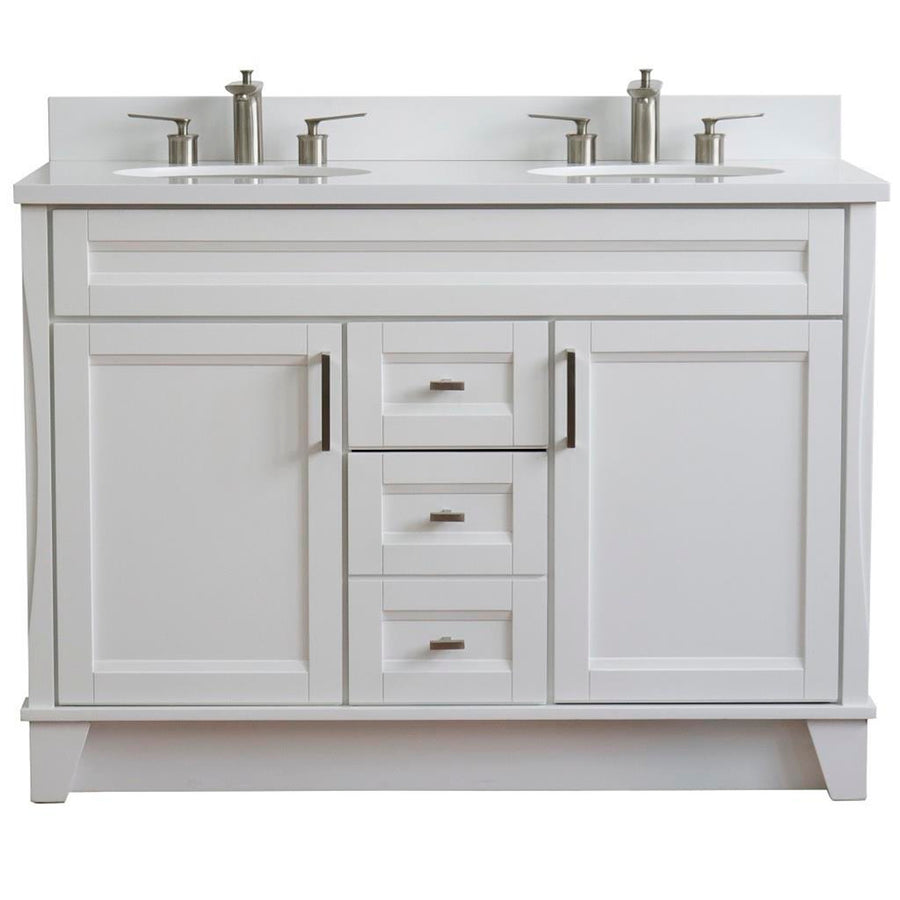 Bellaterra Terni 49" Double Vanity, White, White Quartz Top/Oval Sink