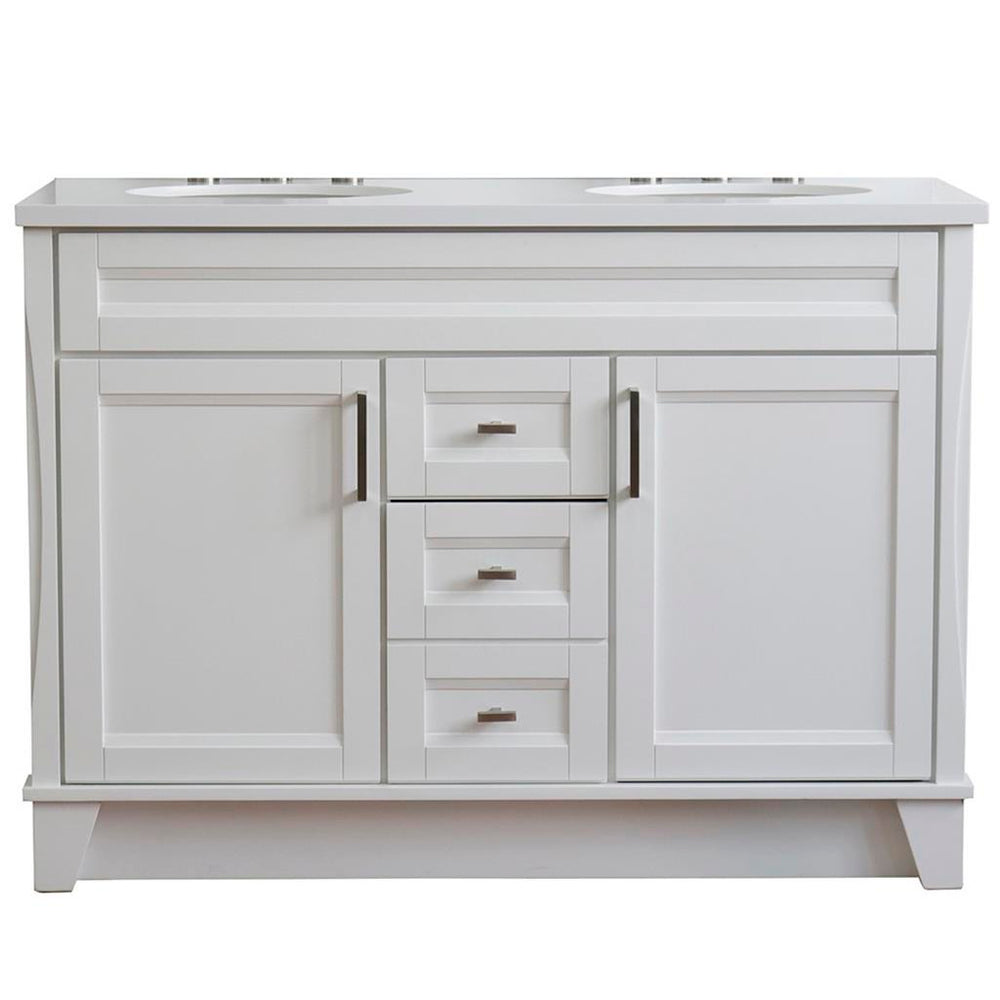 Bellaterra Terni 49" Double Vanity, White, White Quartz Top/Oval Sink