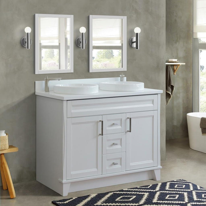 Bellaterra Terni 49" Double Vanity, White, White Quartz Top/Round Sink