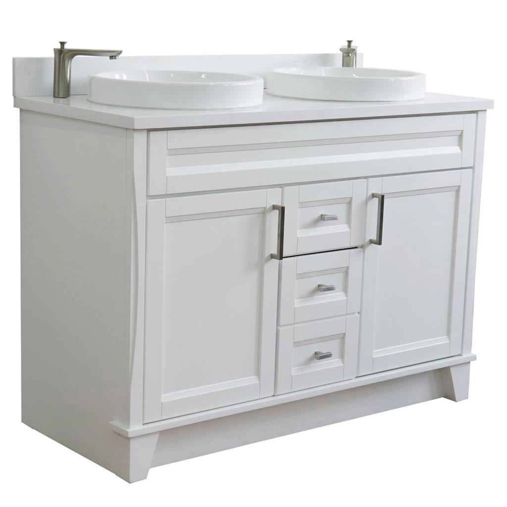 Bellaterra Terni 49" Double Vanity, White, White Quartz Top/Round Sink