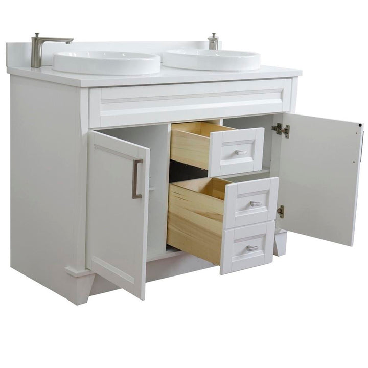 Bellaterra Terni 49" Double Vanity, White, White Quartz Top/Round Sink