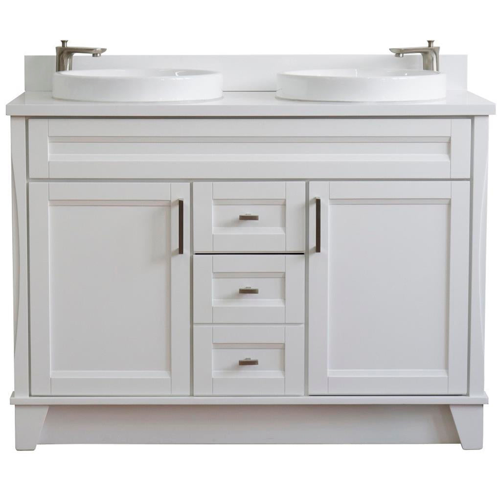 Bellaterra Terni 49" Double Vanity, White, White Quartz Top/Round Sink