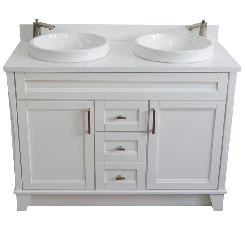 Bellaterra Terni 49" Double Vanity, White, White Quartz Top/Round Sink