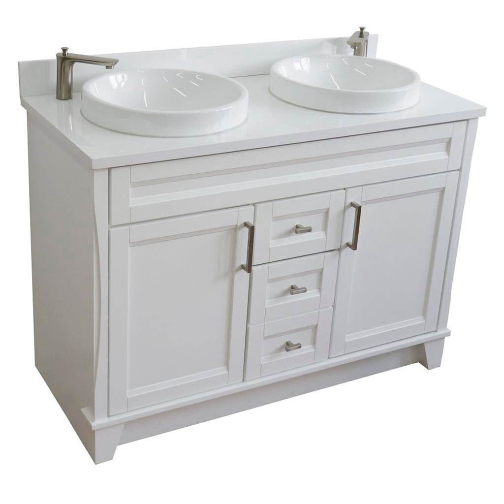 Bellaterra Terni 49" Double Vanity, White, White Quartz Top/Round Sink