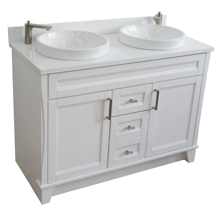 Bellaterra Terni 49" Double Vanity, White, White Quartz Top/Round Sink