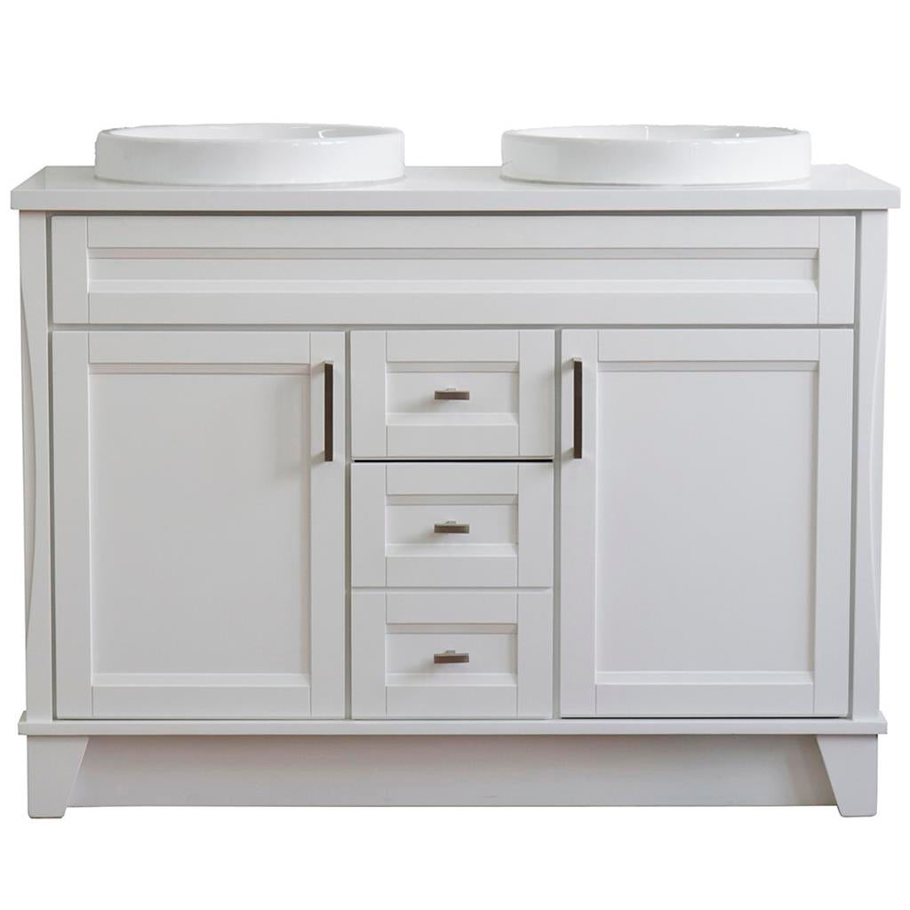 Bellaterra Terni 49" Double Vanity, White, White Quartz Top/Round Sink