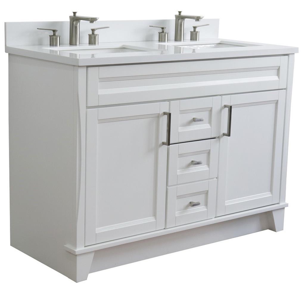 Bellaterra Terni 49" Double Vanity, White, White Quartz Top/Rectangle Sink