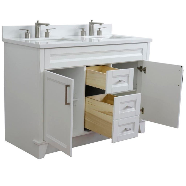 Bellaterra Terni 49" Double Vanity, White, White Quartz Top/Rectangle Sink