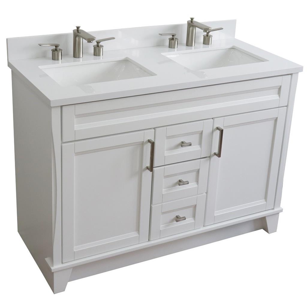 Bellaterra Terni 49" Double Vanity, White, White Quartz Top/Rectangle Sink