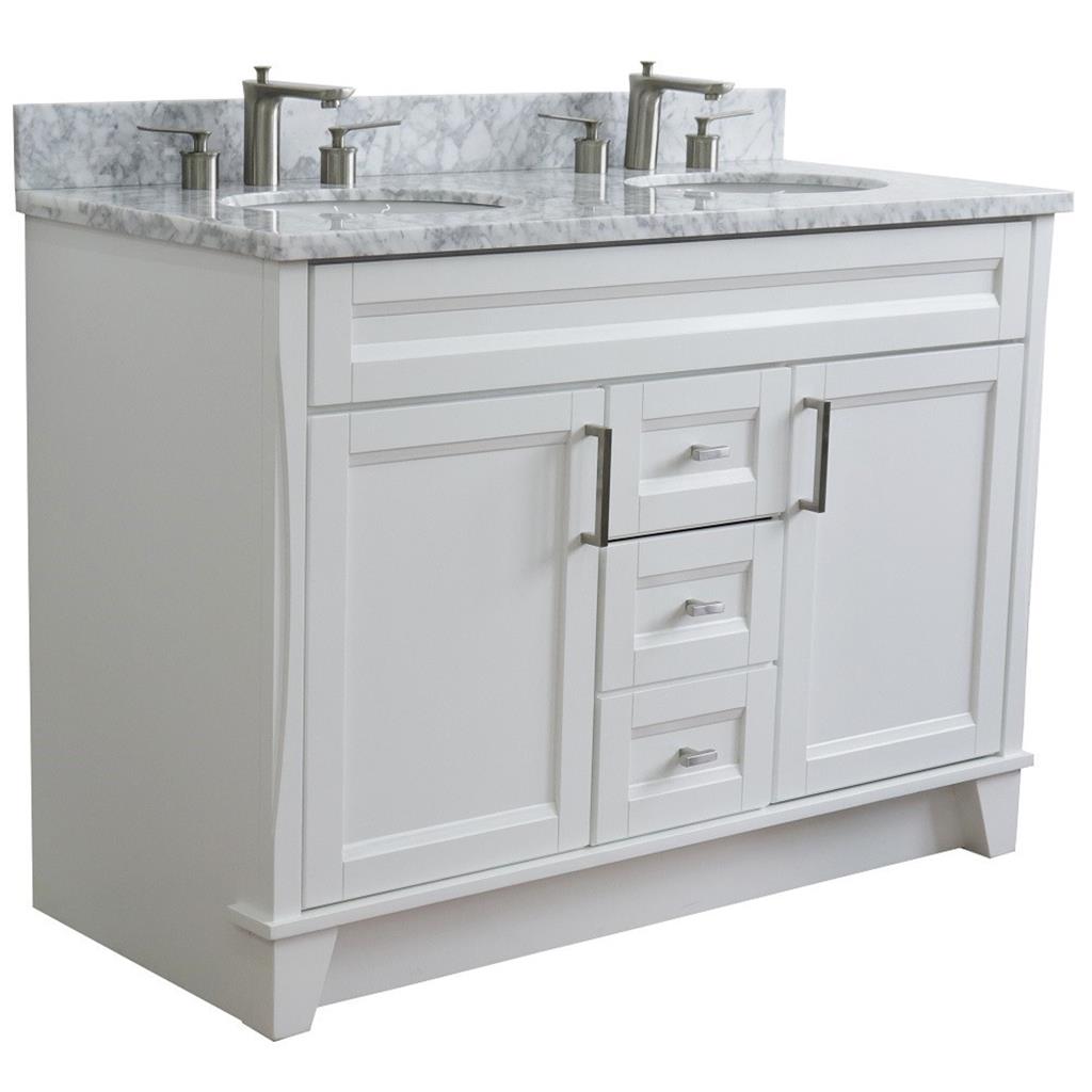 Bellaterra Terni 49" Double Vanity, White, White Carrara Marble Top/Oval Sink