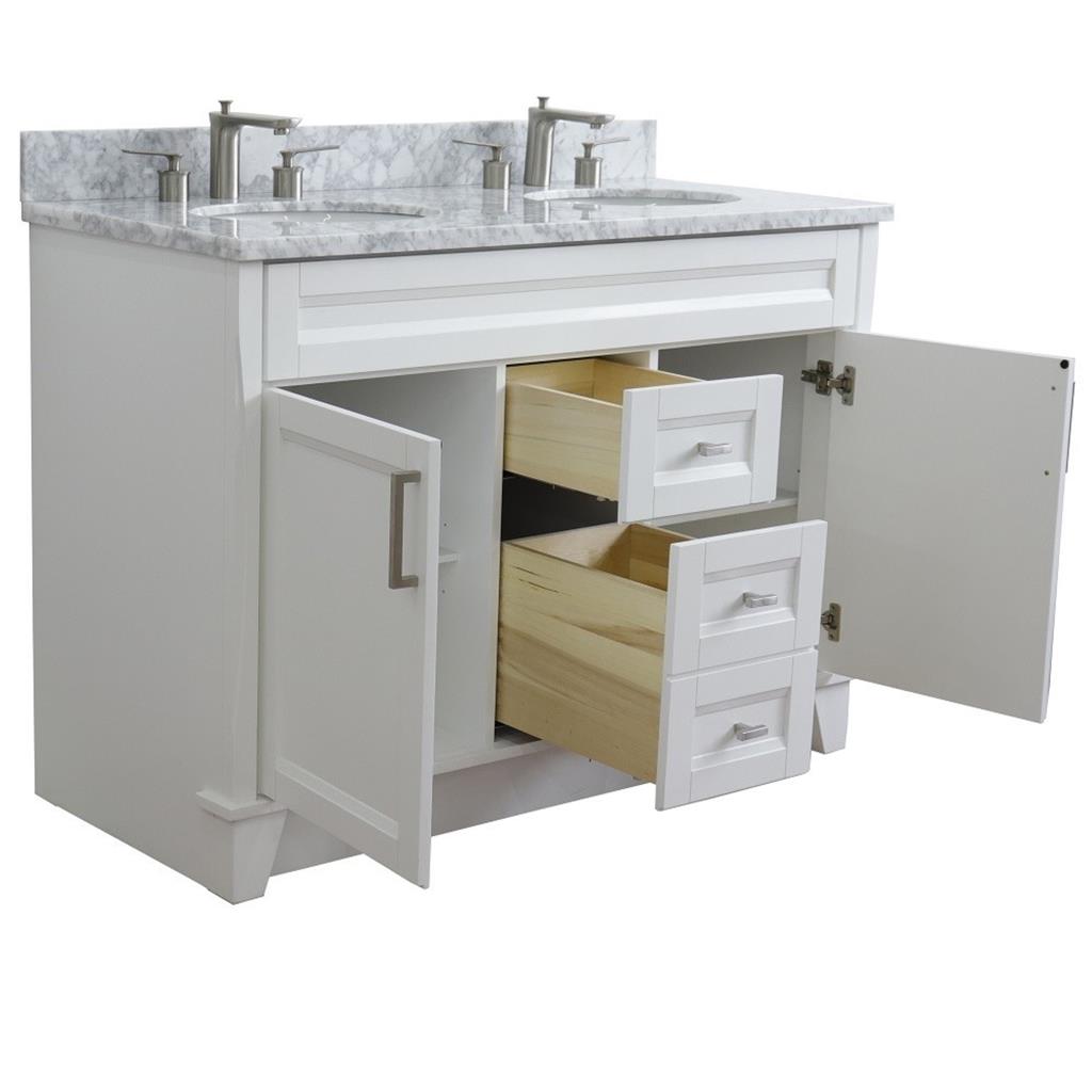 Bellaterra Terni 49" Double Vanity, White, White Carrara Marble Top/Oval Sink