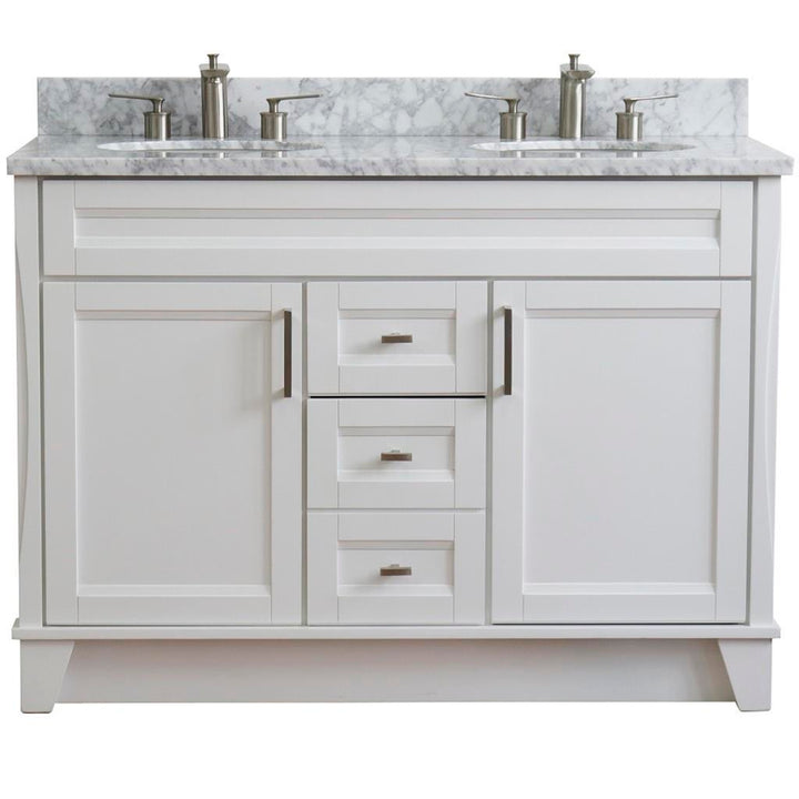 Bellaterra Terni 49" Double Vanity, White, White Carrara Marble Top/Oval Sink